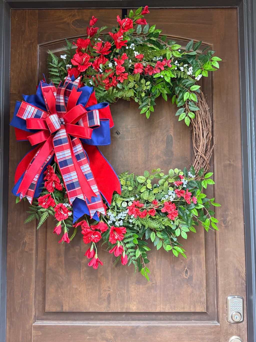 Grand Patriotic Grapevine Wreath with Plaid Bow