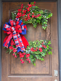 Grand Patriotic Grapevine Wreath with Plaid Bow