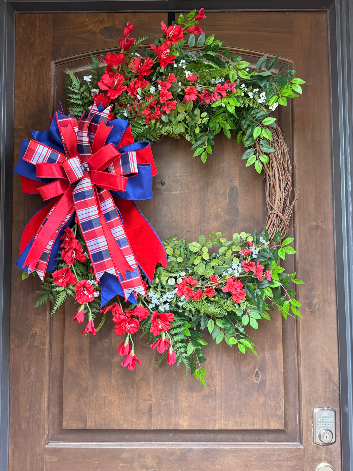 Grand Patriotic Grapevine Wreath with Plaid Bow