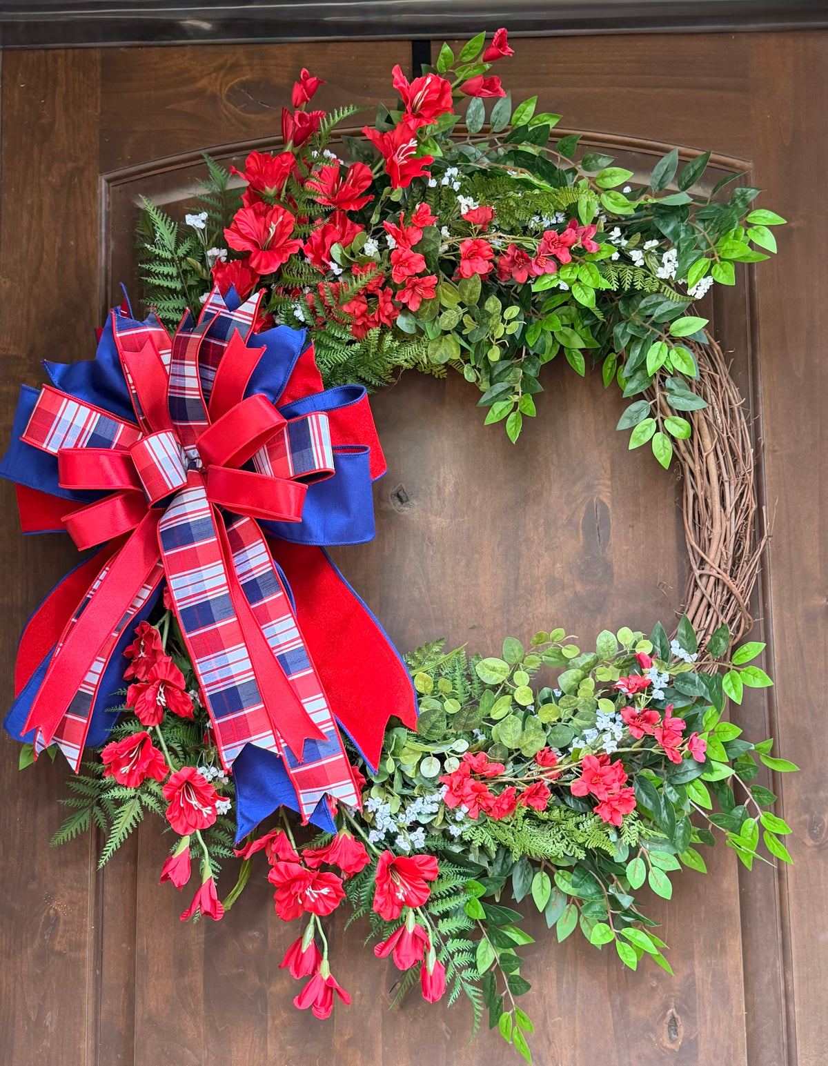 Grand Patriotic Grapevine Wreath with Plaid Bow
