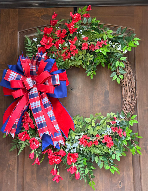 Grand Patriotic Grapevine Wreath with Plaid Bow