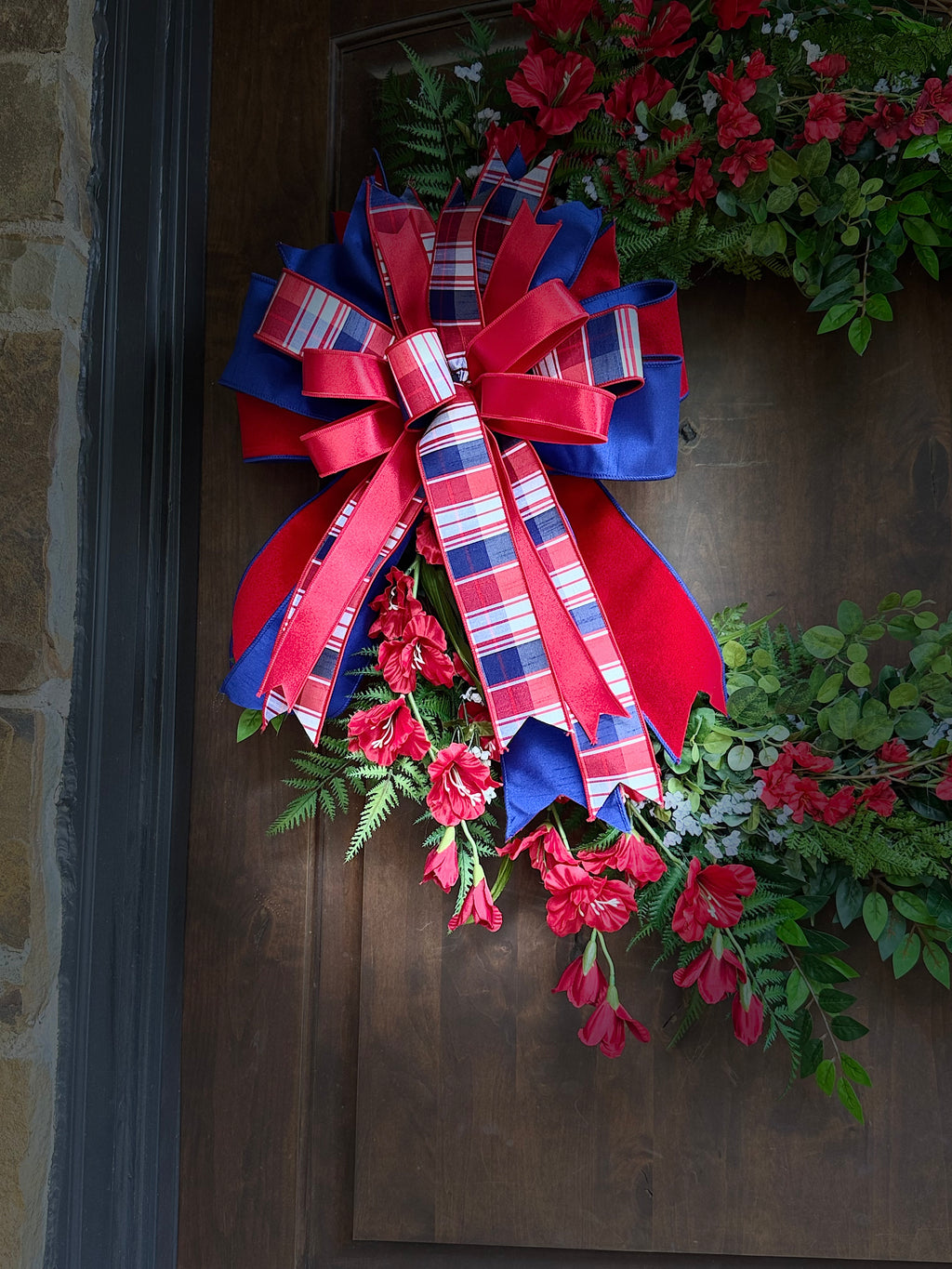 Grand Patriotic Grapevine Wreath with Plaid Bow